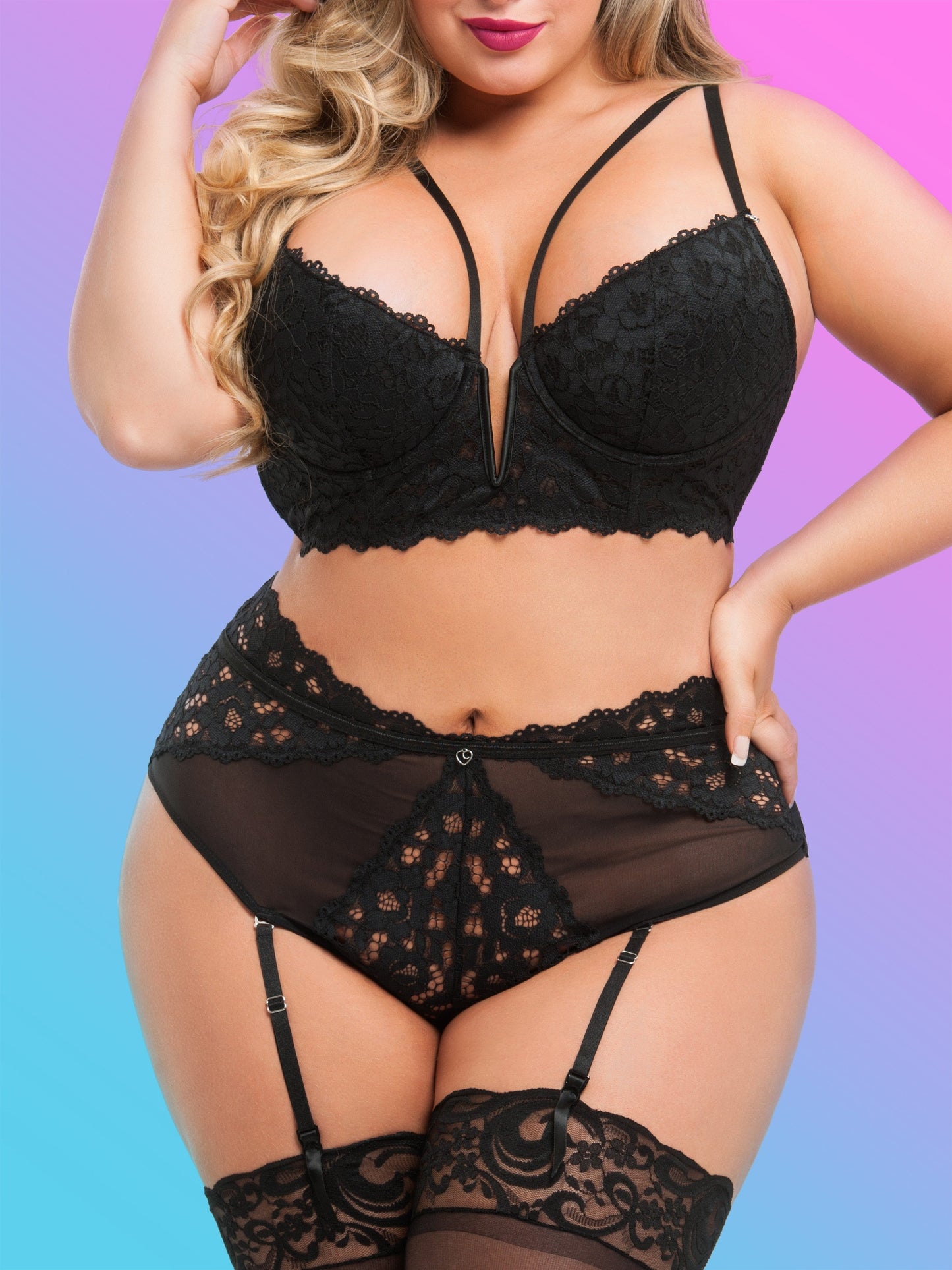 Lovehoney Parisienne Teal Longline Bra and Crotchless Thong Set