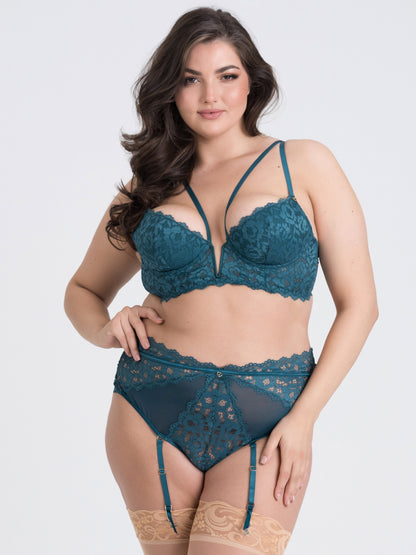 Lovehoney Parisienne Teal Longline Bra and Crotchless Thong Set