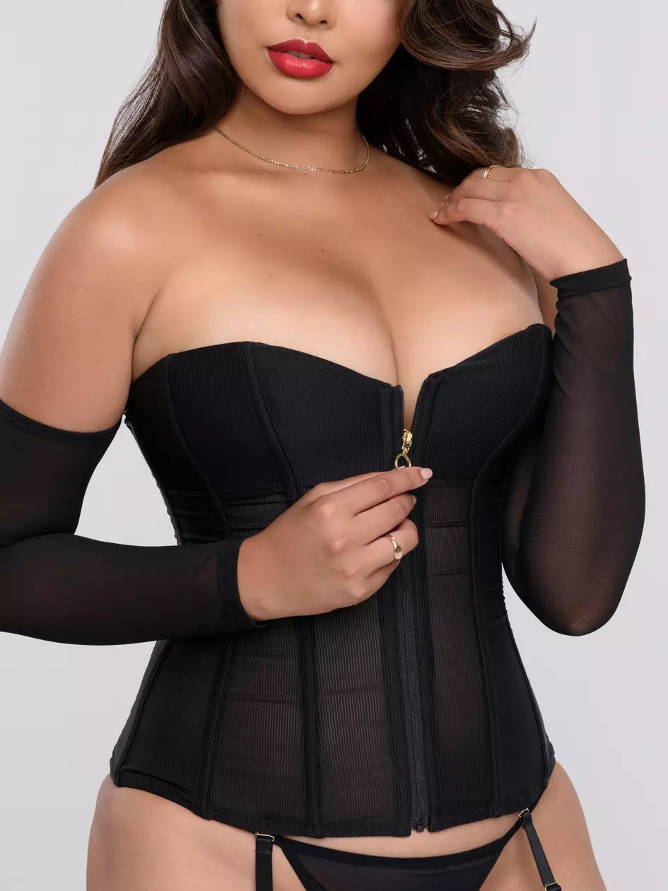 Lovehoney Secret Silhouette Black Steel-Boned Long Sleeve Corset