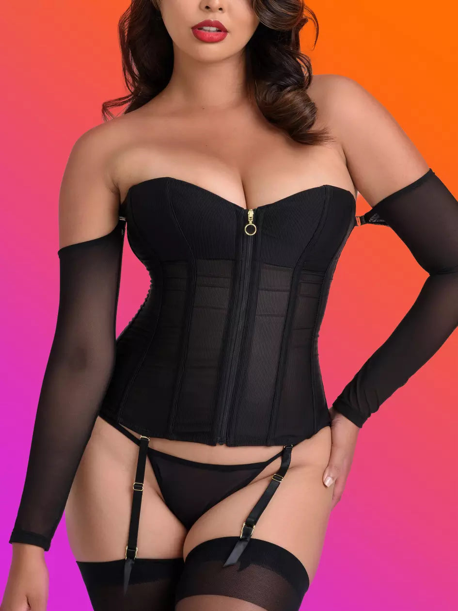 Lovehoney Secret Silhouette Black Steel-Boned Long Sleeve Corset