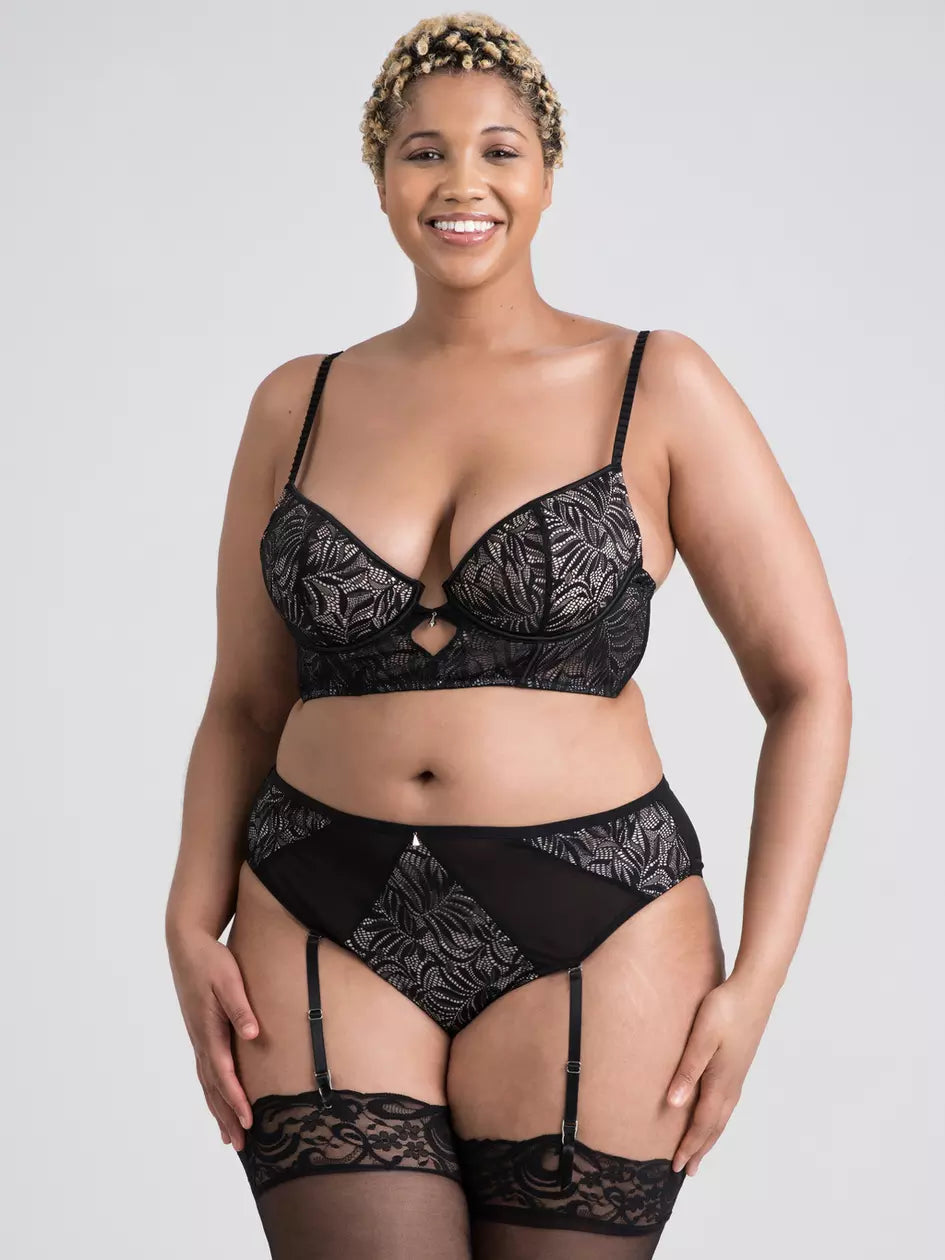 Plus Size Parisienne Charm Black Lace Crotchless Bra Set