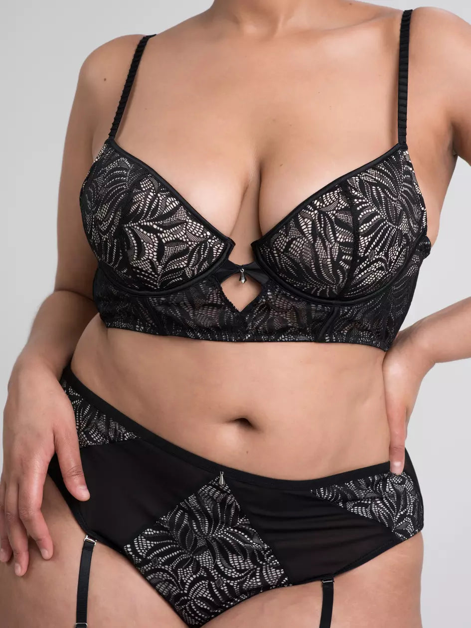 Plus Size Parisienne Charm Black Lace Crotchless Bra Set