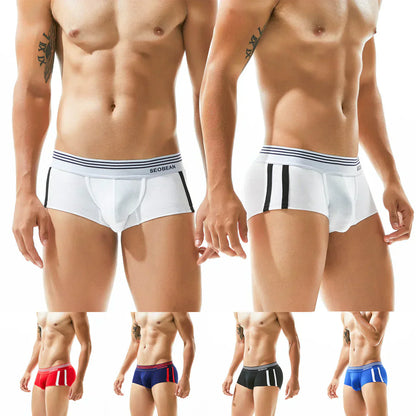 Sexy Menswear Side Stripe Print Design Stretchable Short Length Brief