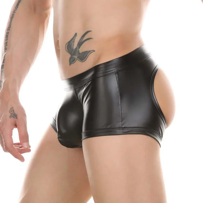 Leather Boxers Brief Backless Buttocks Underwear Bulge Pouch Underpants