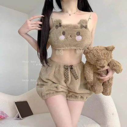 Dallas Two Piece Fleece Bear Lounge Set Lingerie