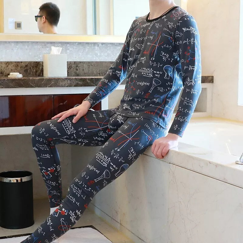 Men's Long Johns Thermal Underwear Flower Print Cotton Undershirts Underpants