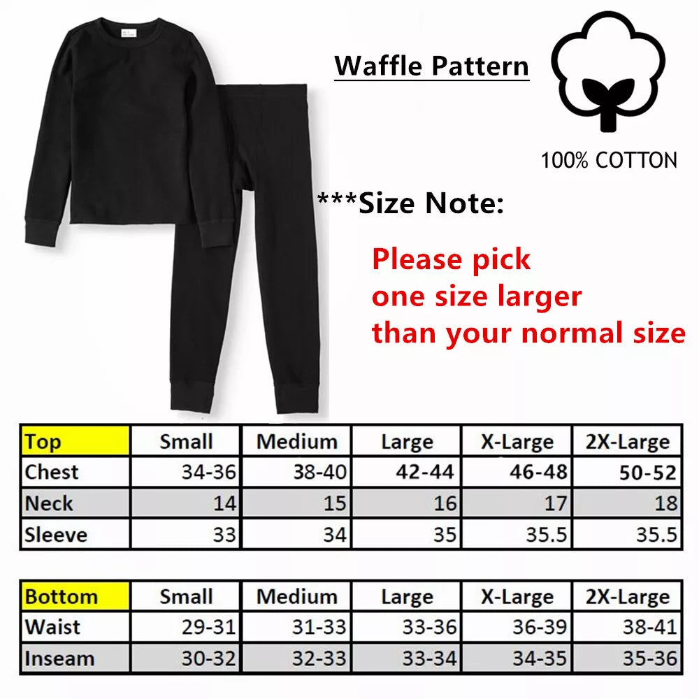 Mens 100% Cotton Top & Bottom 2PC Set Waffle Knit Thermal Long Johns Underwear