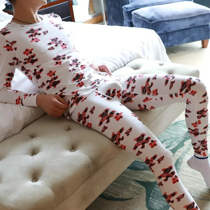 Men's Long Johns Thermal Underwear Flower Print Cotton Undershirts Underpants