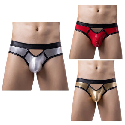 Pack of 3 Men'S Shiny Metallic Underwear PVC Leather Thongs Bulge Pouch Panties Swimsuit