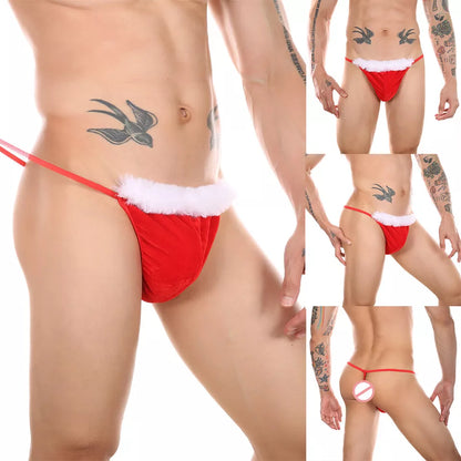 Thongs Men Christmas Underwear Panties G-String Xmas Mankini Sexy Lingerie