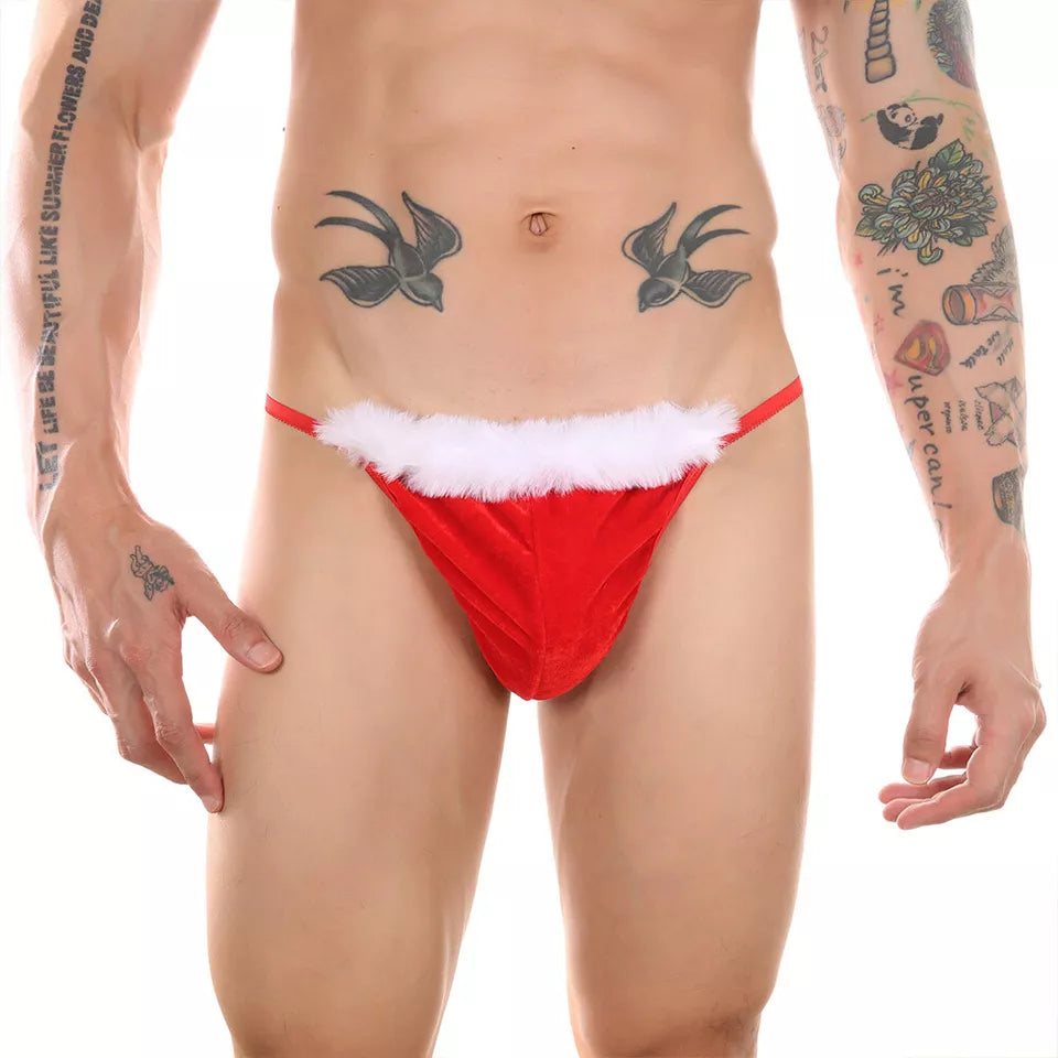 Thongs Men Christmas Underwear Panties G-String Xmas Mankini Sexy Lingerie